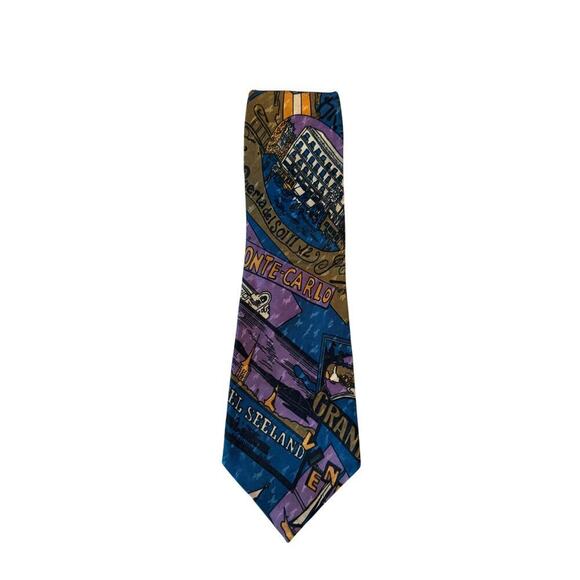 Peacock Silk Trading Mens Tie Travel 80s 90s Retro Peurta Del Sol Madrid Rome - Picture 6 of 7